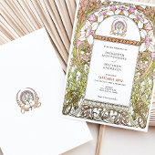 Roze & Witte Bloemen Elegantie Art Nouveau Huwelij Kaart