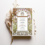 Roze & Witte Bloemen Elegantie Art Nouveau Huwelij Kaart