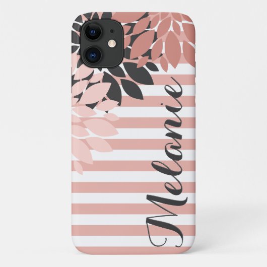 Roze Witte Bloemen en Stripes Patroon met Naam Case-Mate iPhone Case (Achterkant)