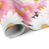 Roze Witte Bloemen Esthetische Grafiek Cadeaupapier (Rol Hoek)