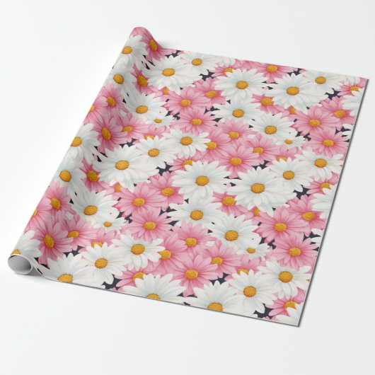 Roze Witte Bloemen Esthetische Grafische Cadeaupapier (Uitgerold)