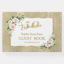 Roze Witte Bloemen Goud 50 en Fabelverjaardag Gastenboek