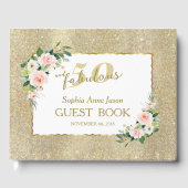 Roze Witte Bloemen Goud 50 en Fabulous Verjaardag Gastenboek (Voorkant)