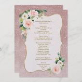 Roze Witte Bloemen Goud Meisje Bevestiging Menu Kaart (Voorkant / Achterkant)