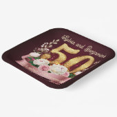 Roze Witte Bloemen Gouden 50ste bruiloft Jubileum Papieren Bordje (Gebogen)