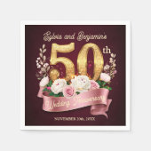 Roze Witte Bloemen Gouden 50ste bruiloft Jubileum Servet (Voorkant)