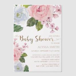 Roze Witte Bloemen Greenery Baby Meisje Vellum Uitnodigingen
