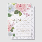Roze Witte Bloemen Greenery Baby Meisje Vellum Uitnodigingen (Offset (Uitnodiging))