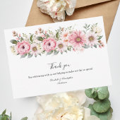 Roze Witte Bloemen Groen Eucalyptus Bruiloft Bedankkaart