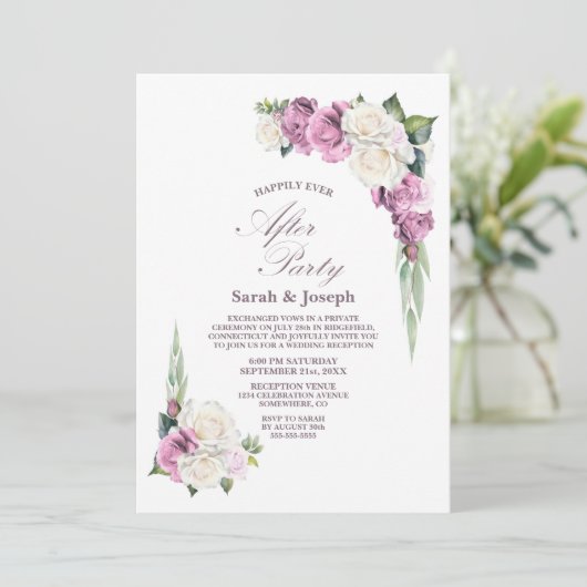 Roze Witte Bloemen Huwelijk Na Feest Kaart (Staand voorkant)