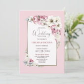 Roze Witte Bloemen Huwelijksreceptie Kaart (Staand voorkant)