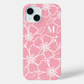 Roze witte bloemen Initiaal monogram Case-Mate iPhone Case (Achterkant)