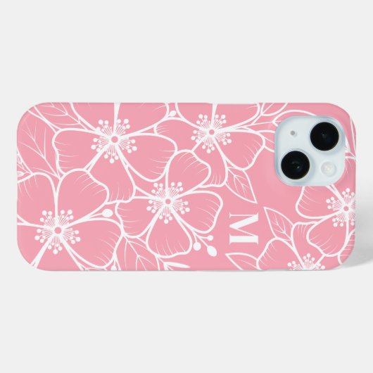 Roze witte bloemen Initiaal monogram Case-Mate iPhone Case (Achterkant (horizontaal))