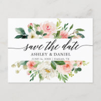 Roze Witte Bloemen Kalligrafie Save The Date