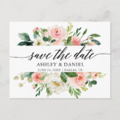 Roze Witte Bloemen Kalligrafie Save The Date Briefkaart (Voorkant)