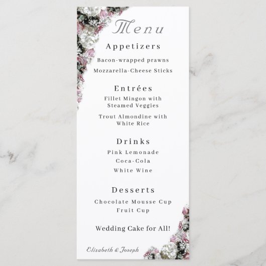 Roze & Witte Bloemen Katholieke bruiloft Menu (Voorkant)