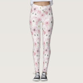 Roze witte bloemen leggings (Voorkant)