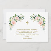 Roze witte bloemen meisje 1e verjaardag baptisme bedankkaart (Achterkant)