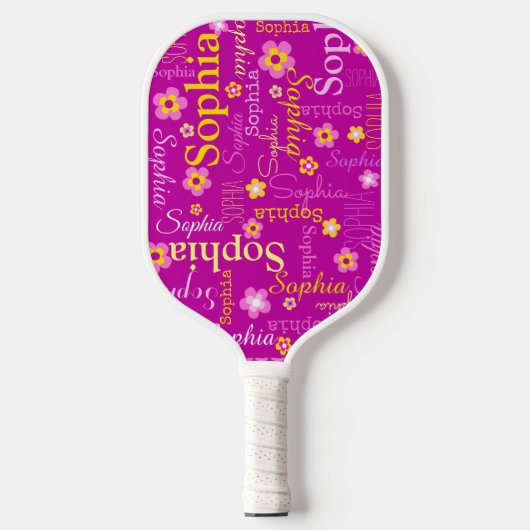 Roze witte bloemen meisjes pickleball paddle (Voorkant)