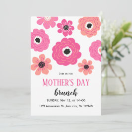 Roze Witte Bloemen Moederdag Brunch Uitnodigen Kaart
