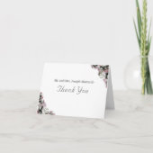 Roze & Witte Bloemen Monogrammed Dank u kaart (Voorkant)