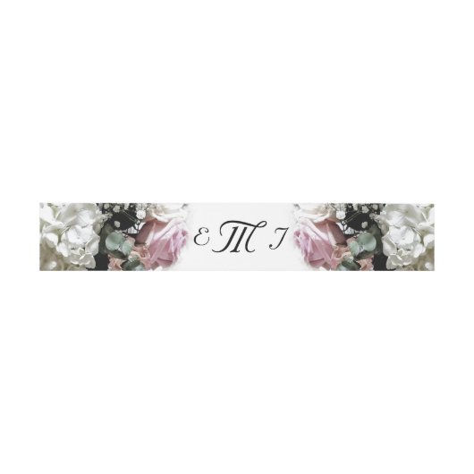 Roze & Witte Bloemen Monogrammed Wedding Uitnodigingen Wikkel (Vlak)