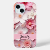 Roze witte bloemen naam script Case-Mate iPhone case (Achterkant)