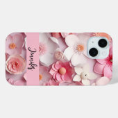 Roze witte bloemen naam script Case-Mate iPhone case (Achterkant (horizontaal))