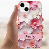 Roze witte bloemen naam script iPhone 15 case
