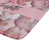 Roze witte bloemen naam script snijplank (Hoek)