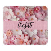 Roze witte bloemen naam script snijplank (Voorkant)