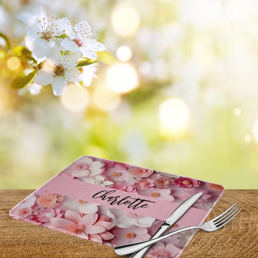 Roze witte bloemen naam script snijplank