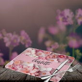Roze witte bloemen naam script snijplank