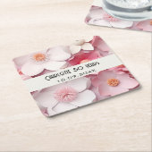 Roze witte bloemen naam verjaardagsfeest kartonnen onderzetters (Schuin)