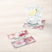 Roze witte bloemen naam verjaardagsfeestje kartonnen onderzetters (Insitu)