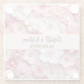 Roze witte bloemen namen bruiloft glazen onderzetter (Achterkant)