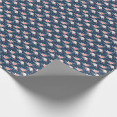 Roze Witte Bloemen Navy Blauwe Cadeaupapier (Hoek)