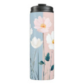 Roze & Witte Bloemen op Blauw & Roze Thermosbeker (Voorkant)
