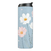 Roze & Witte Bloemen op Blauw & Roze Thermosbeker (Gedraaid links)