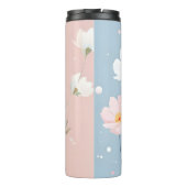 Roze & Witte Bloemen op Blauw & Roze Thermosbeker (Achterkant)