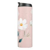 Roze & Witte Bloemen op Blauw & Roze Thermosbeker (Geroteerd rechts)