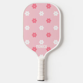 Roze &Witte Bloemen Persoonlijke script Naam Pickleball Paddle