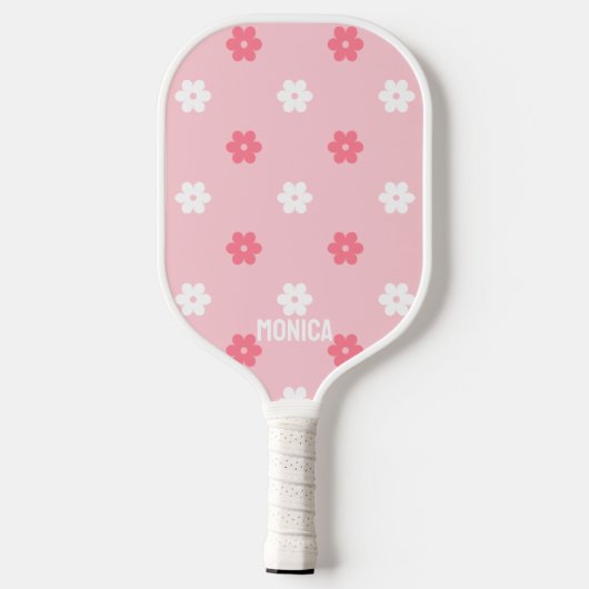 Roze &Witte Bloemen Persoonlijke script Naam Pickleball Paddle (Achterkant)