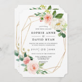 Roze witte bloemen Roos goud in één bruiloft Kaart (Voorkant / Achterkant)