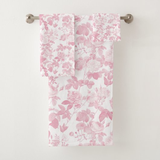 Roze Witte Bloemen Rozen Chinoiserie Bad Handdoek (Insitu)