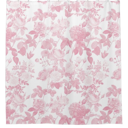 Roze Witte Bloemen Rozen Chinoiserie Douchegordijn (Voorkant)