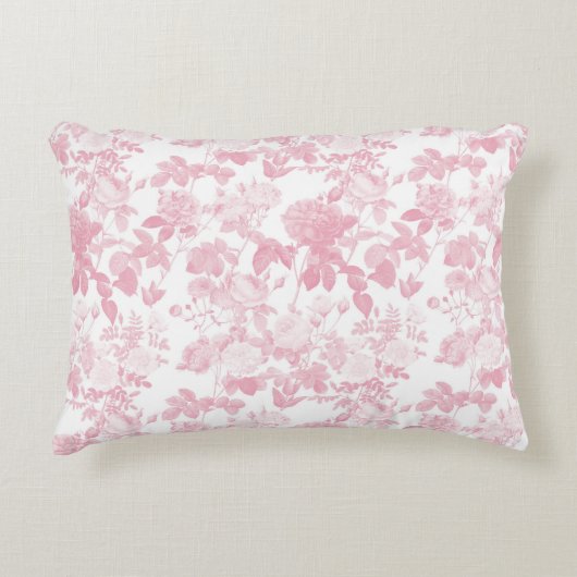 Roze Witte Bloemen Rozen Chinoiserie Patroon Accent Kussen (Voorkant)