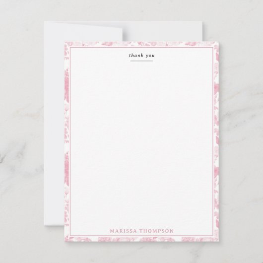 Roze Witte Bloemen Rozen Chinoiserie Patroon Bedankkaart (Voorkant)