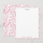 Roze Witte Bloemen Rozen Chinoiserie Patroon Bedankkaart (Voorkant / Achterkant)