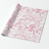 Roze Witte Bloemen Rozen Chinoiserie Patroon Cadeaupapier (Uitgerold)
